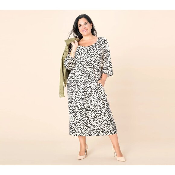 AnyBody  Daydreamer Knit Printed Dress with Smocking Pearl Animal M A619747 - Picture 1 of 2